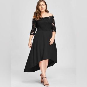 Shein Black Off The Shoulder, 3/4 sleeve, high-low dress. Warn Once. 4X(20)